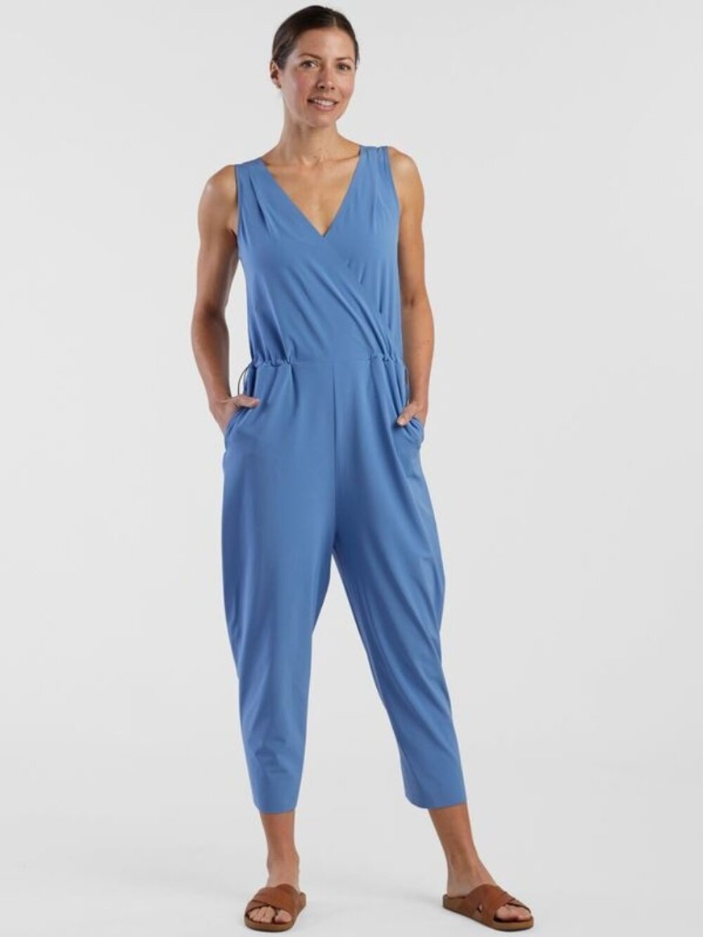 Title Nine Round Trip Sleeveless Jumpsuit Activewear SPF 50+ Stretch Blue XS